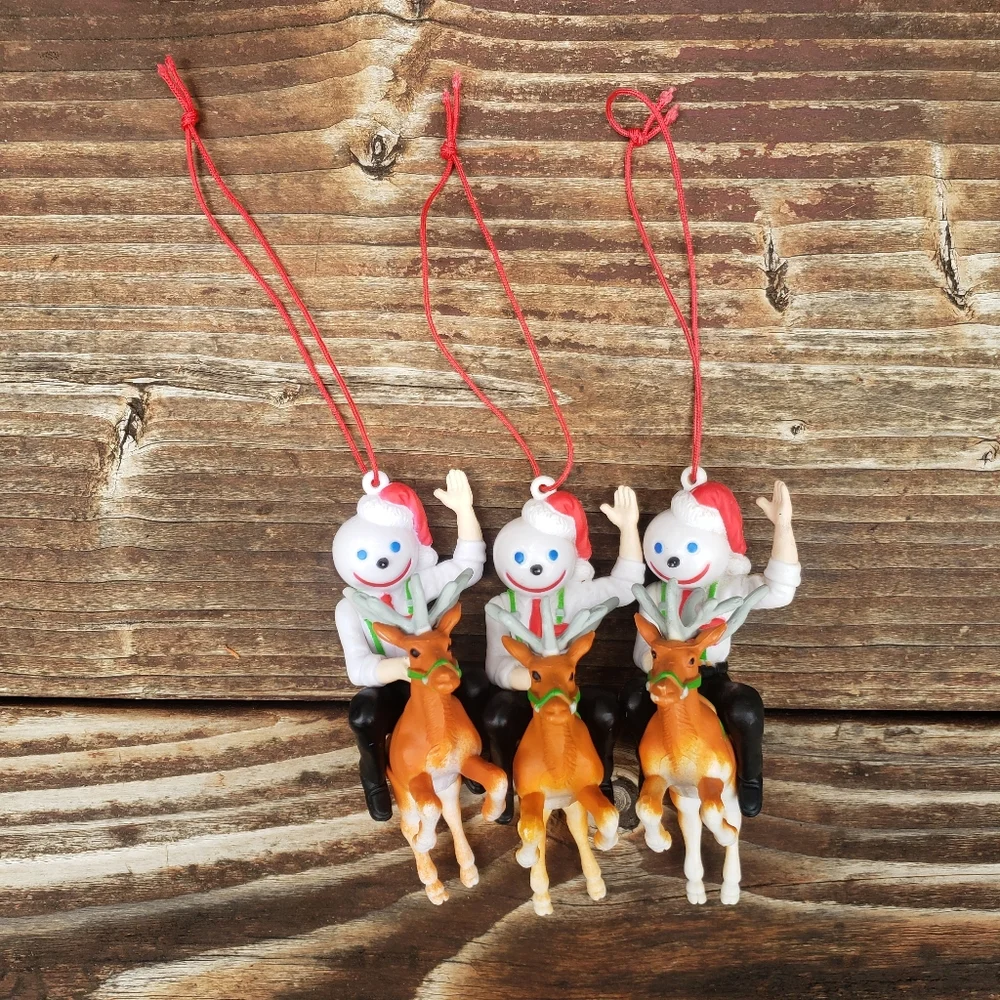 (3) Jack In The Box Ornaments- Jack In The Box Riding A Reindeer